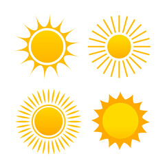 Collection of cartoon hand drawn sun icons isolated on white background.	
