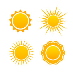 Fototapeta premium Collection of cartoon hand drawn sun icons isolated on white background. 
