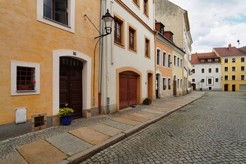 Narrow cobbled streets in Nikolaivorstadt in Goerlitz.
