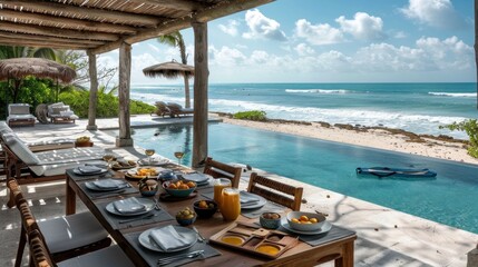 Breakfast on the beach by the pool with a look over the ocean