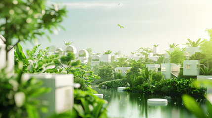 Obraz premium A green living oasis with a 3D rendering of a sustainable environment. Eco-friendly architecture