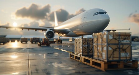 Airplane Cargo Loading at Sunset