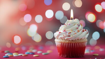 Birthday Cupcake With One Candle