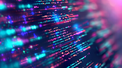 Colorful digital code on computer screen. Technology and programming concept. Abstract representation of software development. Coding and data visualization in digital world.