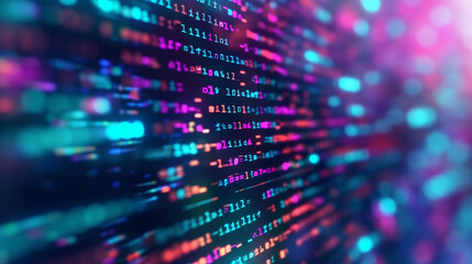 Colorful digital code on computer screen. Technology and programming concept. Abstract representation of software development. Coding and data visualization in digital world.