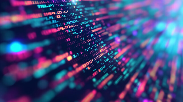 Colorful digital code on computer screen. Technology and programming concept. Abstract representation of software development. Coding and data visualization in digital world.
