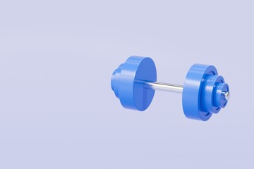 3d Dumbbell icon isolated on purple background. Workout gym tools, Sport equipment, fitness equipment, weight training workout, Gym time concept. 3d Minimal Exercise Dumbbell design style. 3d render.