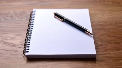 Spiral-bound notebook with black pen on wooden desk