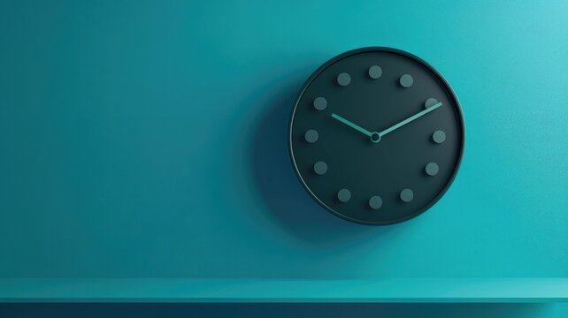 Modern minimalist black wall clock on teal background