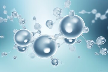 Transparent macro bubbles, science cosmetic, 3D Collagen serum and vitamins, hyaluronic acid skin care solutions with cosmetic advertising background