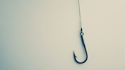 Sharp fish hook dangling from nylon fishing line