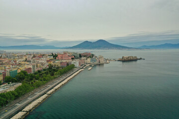 Fototapeta premium Aerial coastal view of Mount Vesuvius overlooking the city of Naples, Italy