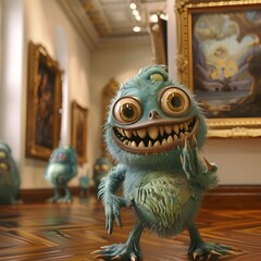 Fototapeta premium Blue monster in an art gallery.