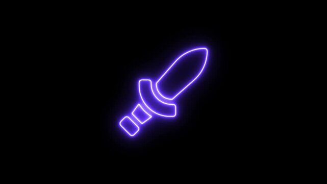 Glowing neon line Medieval sword icon isolated on black background. 4K Video motion graphic animation. neon sign