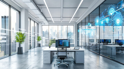 Modern Office Space with Smart Desktop Devices, Virtual Assistants, and Automation Systems: Enhancing Productivity and Efficiency