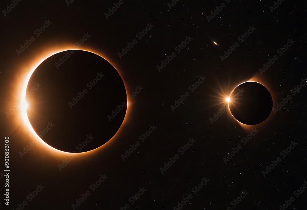 Wall mural two stars in close orbit, with one star passing in front of the other, creating an eclipse and a uni