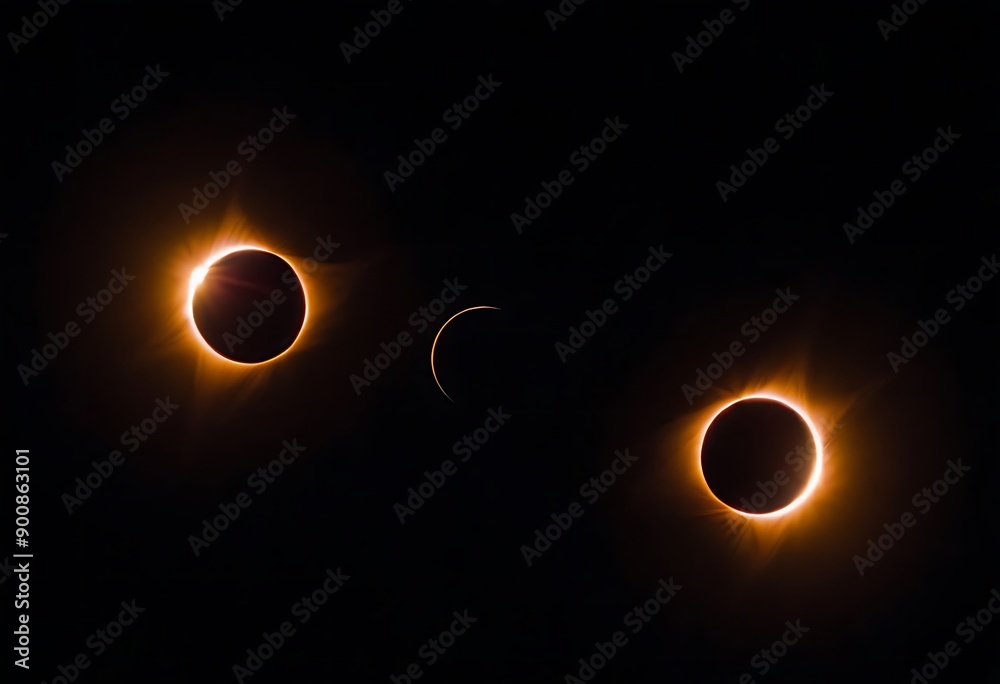 Wall mural two stars in close orbit, with one star passing in front of the other, creating an eclipse and a uni