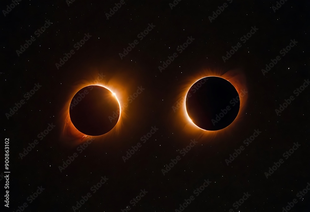 Wall mural two stars in close orbit, with one star passing in front of the other, creating an eclipse and a uni