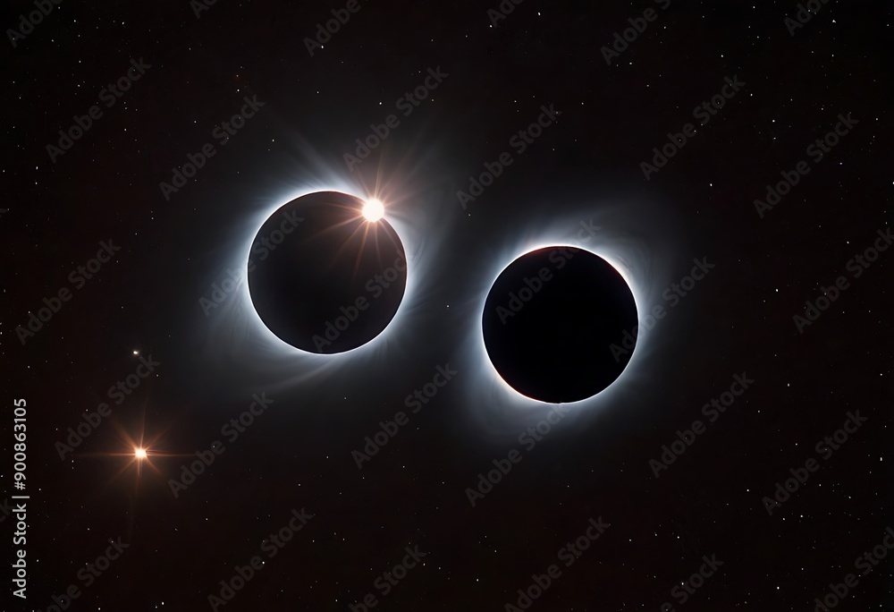 Wall mural two stars in close orbit, with one star passing in front of the other, creating an eclipse and a uni