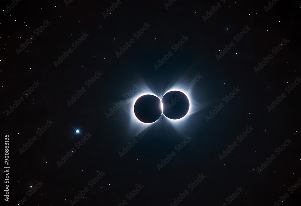 Wall mural two stars in close orbit, with one star passing in front of the other, creating an eclipse and a uni