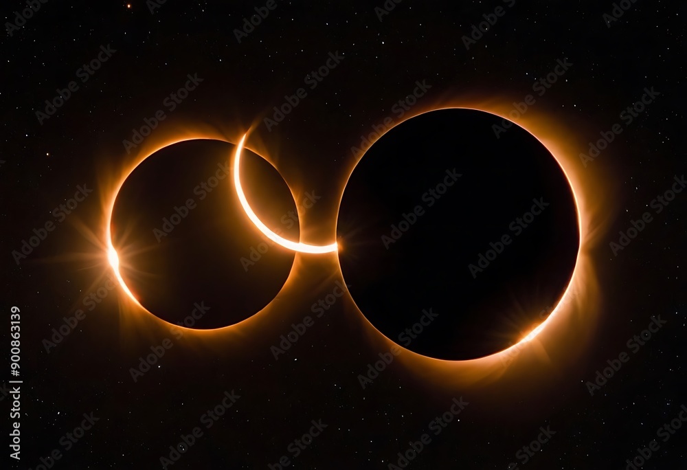 Wall mural two stars in close orbit, with one star passing in front of the other, creating an eclipse and a uni
