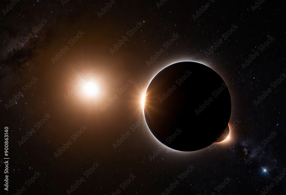 Wall mural two stars in close orbit, with one star passing in front of the other, creating an eclipse and a uni