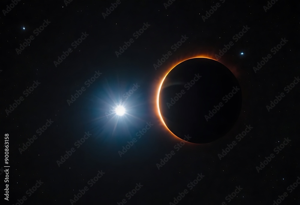 Wall mural two stars in close orbit, with one star passing in front of the other, creating an eclipse and a uni