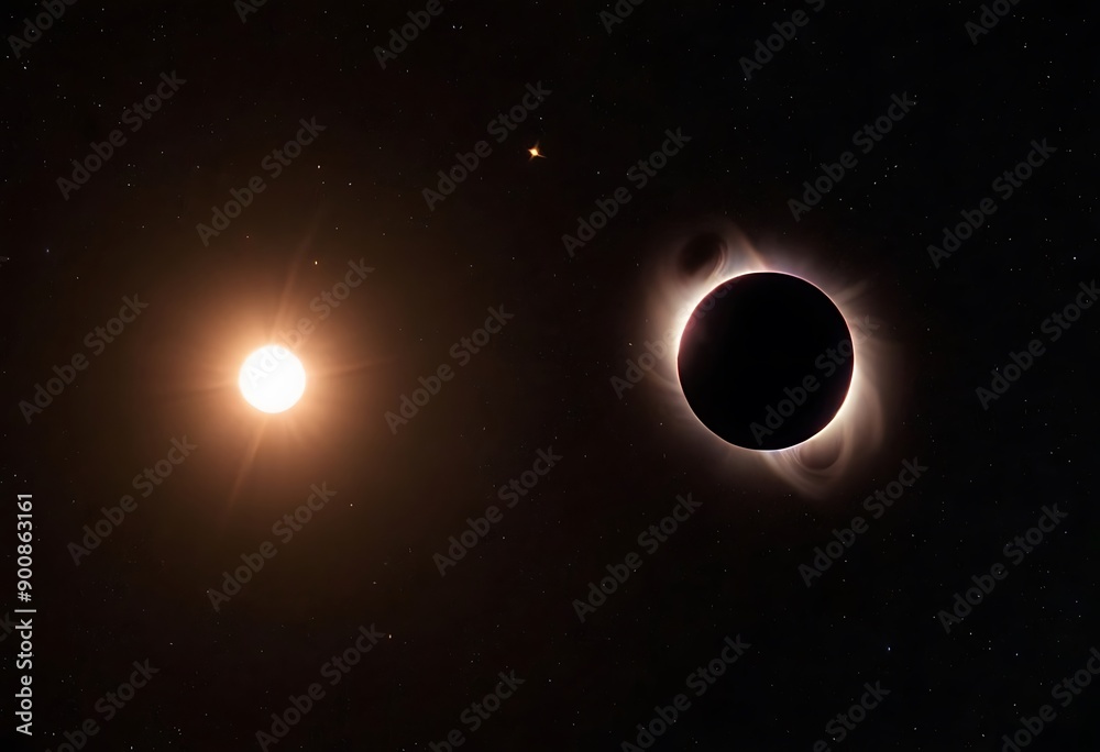 Wall mural two stars in close orbit, with one star passing in front of the other, creating an eclipse and a uni