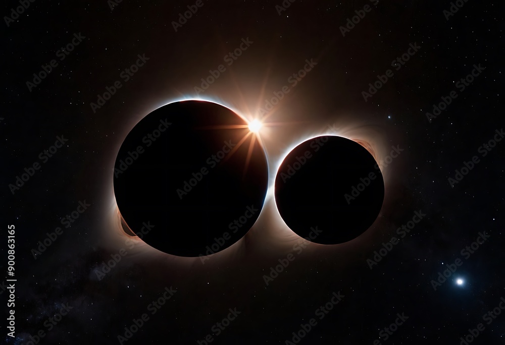 Wall mural two stars in close orbit, with one star passing in front of the other, creating an eclipse and a uni