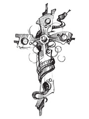 Cross. Snake on the cross. Symbol of salvation
