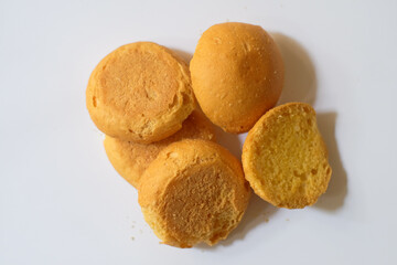 Dry bagelen bread on white isolate background, bagelen is an original product typical of Purworejo,...