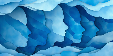 Abstract paper cut out art is depicting mental health issues with human faces