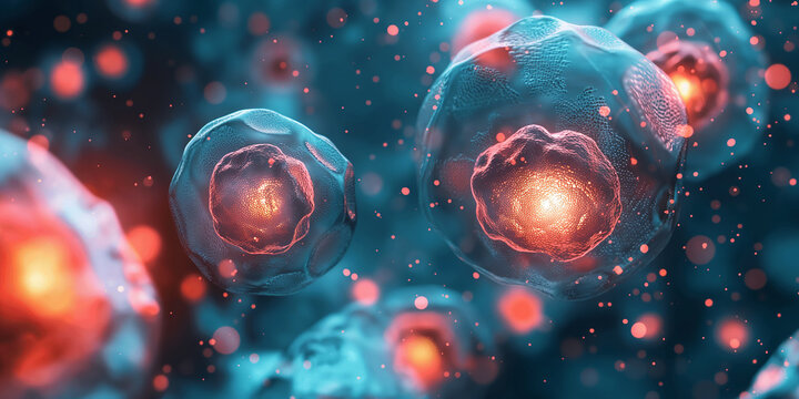 Group of biological cells is flowing in a vein with red blood cells