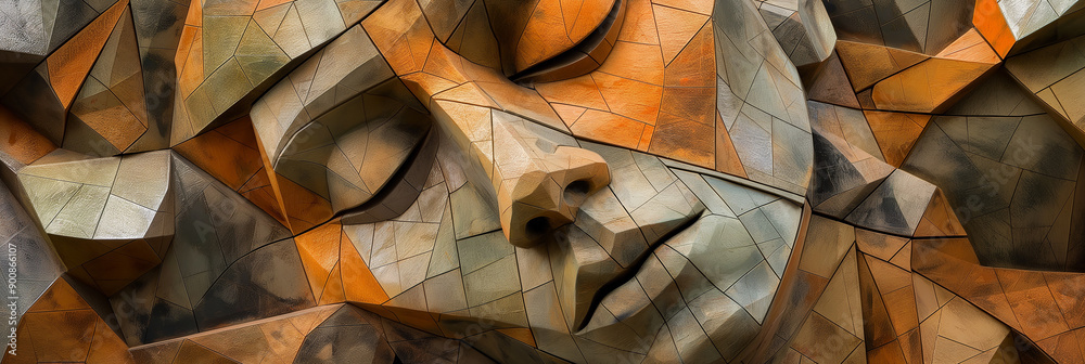 Poster Abstract face emerging from geometric shapes forming intriguing design