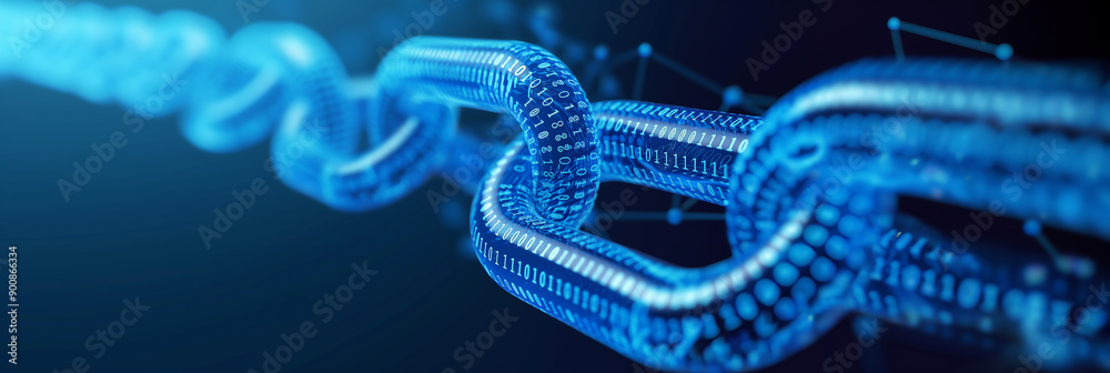 Poster Blockchain technology forming secure chain with binary code