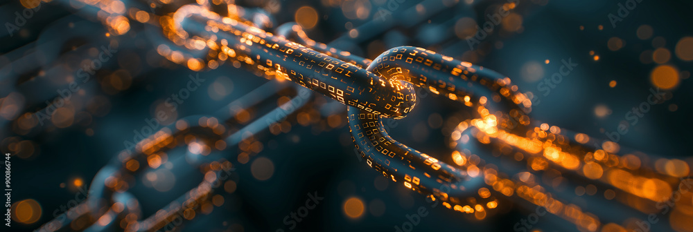 Poster Blockchain technology forming secure digital chain with binary code