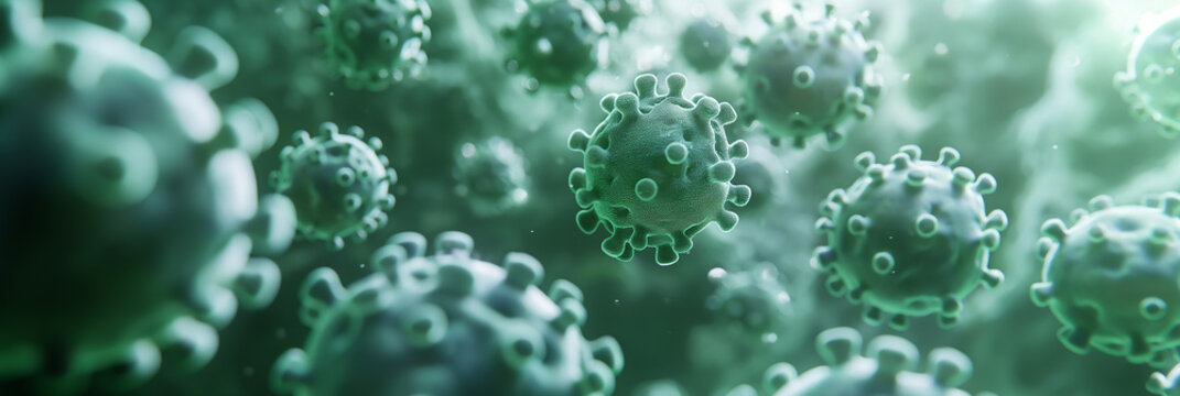 Microscopic view of coronavirus cells floating in a body