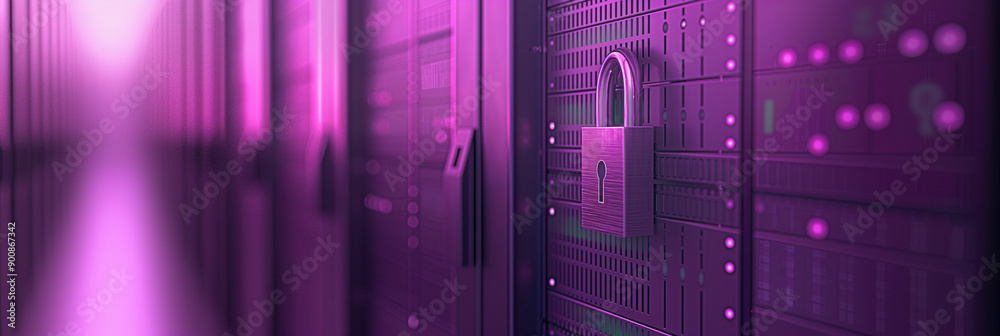 Poster Padlock securing a server rack in a datacenter