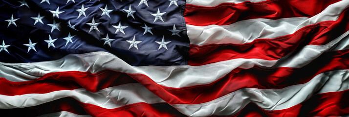 Close up view of the american flag waving