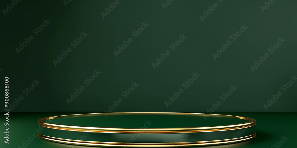 Aufkleber empty green and gold podium displaying minimal style on green background