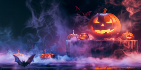Obraz premium Glowing Pumpkin with Witch Hat