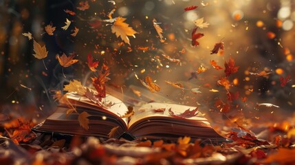 Obraz premium Magical autumn book. Stories coming to life background