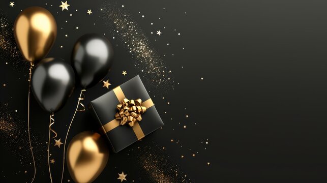 Black Friday Sale Banner Template with 3D Gifts and Balloons