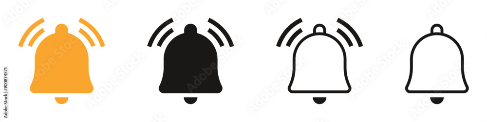 Poster Notification bell icon set. Alarm symbol. Ringing bells. incoming inbox message sign, outline flat notification reminder icons collection. vector illustration