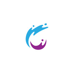 abstract letter C logo with splash combination in flat vector design style