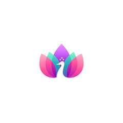 peacock logo with lotus flower in colorful vector design style