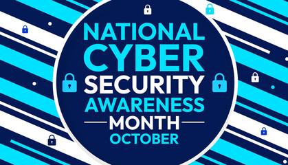 National Cyber security Awareness Month wallpaper with locks and typography in the cirlce