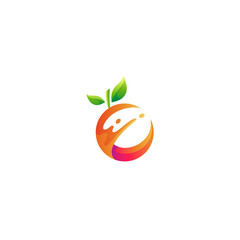 fresh orange fruit logo with splash effect in orange gradient color 3d design