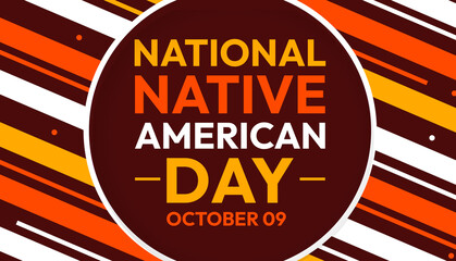 National Native American Day wallpaper in orange shades with text and shapes.