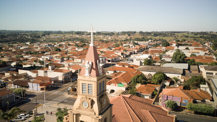 Aerial Drone View of Potirendaba Church and Central Square, São Paulo, Brazil